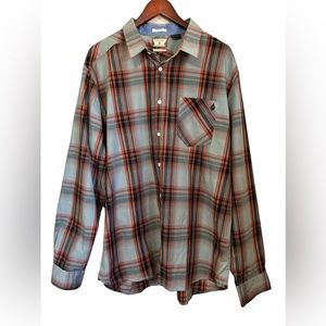 Volcom Vex Factory Cotton Plaid Shirt  Size XL Orange Gray Black